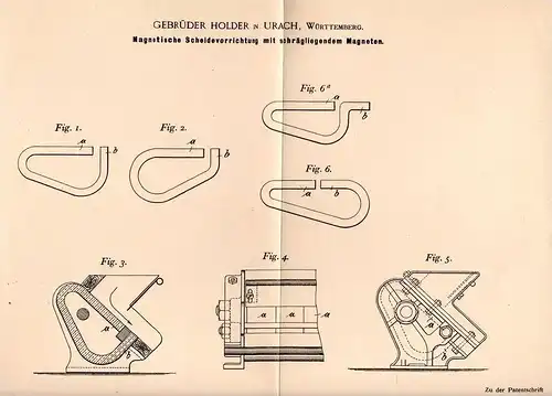 Original Patentschrift - Gebr. Holder in Bad Urach , 1897 , Magnetische Sortiermaschine , Magnet , Erz , Früchte !!!