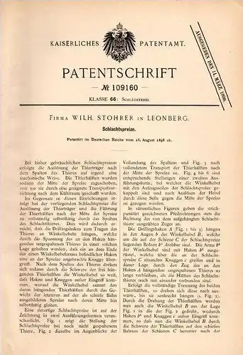 Original Patentschrift - W. Stohrer in Leonberg b. Stuttgart , 1898 , Spreize für Schlachter , Fleischerei , Metzger !!!