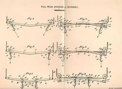 Original Patentschrift - W. Stohrer in Leonberg b. Stuttgart , 1898 , Spreize für Schlachter , Fleischerei , Metzger !!!