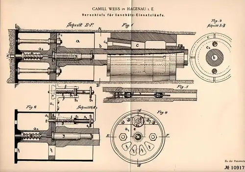 Original Patentschrift - C. Weiss in Hagenau / Haguenau i.E., 1898 ,  verrouiller des fusils, des armes à feu , canon !!