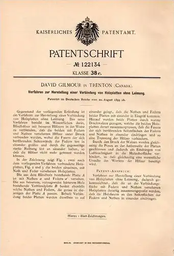Original Patentschrift - D. Gilmour in Trenton , Canada , 1899 , connection for wood panels !!!