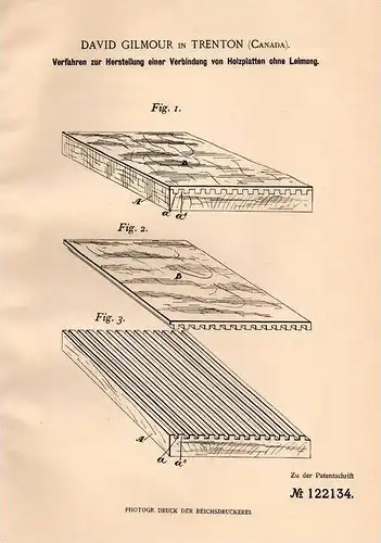 Original Patentschrift - D. Gilmour in Trenton , Canada , 1899 , connection for wood panels !!!