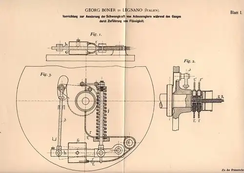 Original Patentschrift - Georg Boner in Legnano , Italia , 1900 , controllore per macchine !!!