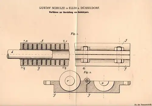 Original Patentschrift - G. Schulze in Eller b. Düsseldorf , 1900 , Heizkörper - Herstellung , Heizung , Heizungsbau !!!