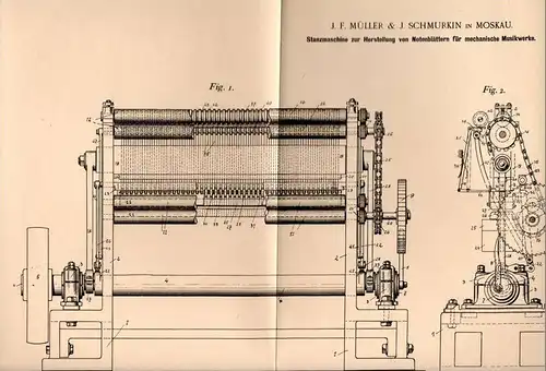 Original Patentschrift - Müller & Schmurkin in Moskau ,1900, Stanzmaschine für Notenblätter , Notenblatt , Noten , Musik