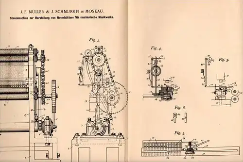 Original Patentschrift - Müller & Schmurkin in Moskau ,1900, Stanzmaschine für Notenblätter , Notenblatt , Noten , Musik