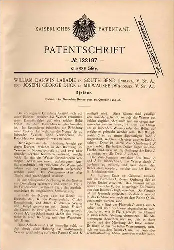Original Patentschrift - W. Labadie in South Bend , Indiana , 1900 , Ejector , steam engine !!!