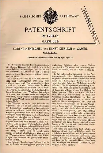 Original Patentschrift - R. Hentschel und E. Kieslich in Kamen i.W., 1901 , Kasten für Toilette , Sanitär , Spülkasten !