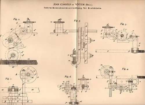 Original Patentschrift - J. Cornélius in Vottem , Belgium , 1901 , Schneidapparat für Drehbank , Dreherei !!!