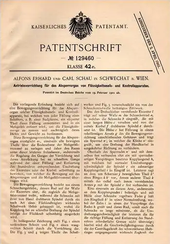 Original Patentschrift - A. Erhard und C. Schau in Schwechat , 1901 , Antrieb für Kontrollapparat , Wien !!!