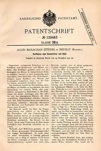 Original Patentschrift - A. Effendi in Neuilly , 1900 , Protection du bois !!!