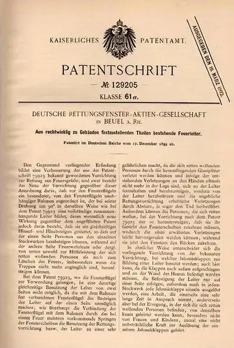 Original Patentschrift - Rettungsfenster AG in Beuel b. Bonn , 1899 , Feuerleiter für Fenster , Fensterbau , Feuerwehr !