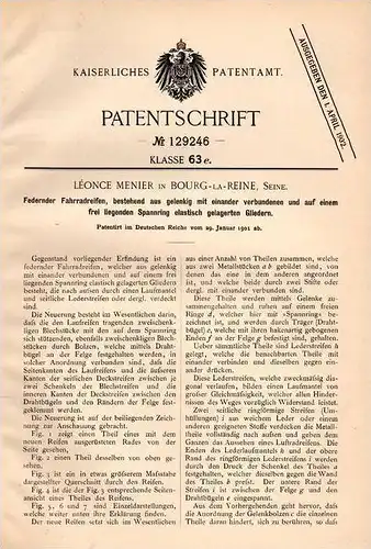 Original Patentschrift - L. Menier in Bourg la Reine , Seine , 1901 , pneumatiques élastiques pour vélo !!!