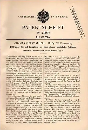 Original Patentschrift - A. Keller in St. Ouen , 1899 , Four électrique à électrodes , Seine-Saint-Denis !!!