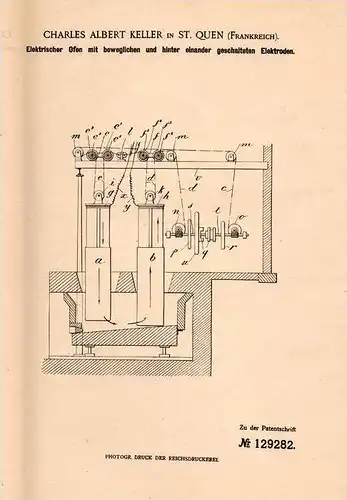 Original Patentschrift - A. Keller in St. Ouen , 1899 , Four électrique à électrodes , Seine-Saint-Denis !!!