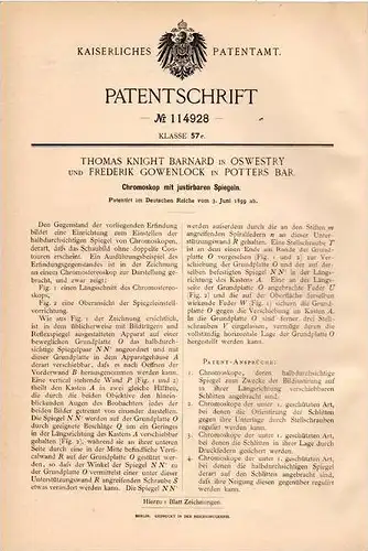 Original Patentschrift - Th. Barnard in Oswestry and Potters Bar , 1899 , chromoscope with reflect , mirror , Chromoskop