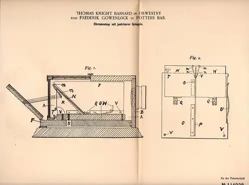 Original Patentschrift - Th. Barnard in Oswestry and Potters Bar , 1899 , chromoscope with reflect , mirror , Chromoskop