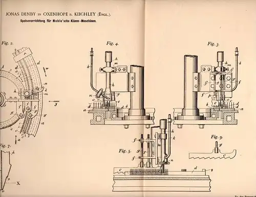 Original Patentschrift - J. Denby in Oxenhope b. Keighley , 1900 , comber , comb machine !!!