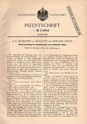 Original Patentschrift - A. Jacquemin in Saucourt par Doulaincourt , 1899 , contrôle pour machines à vapeur !!!