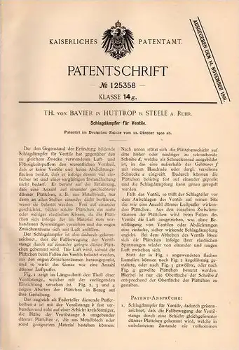 Original Patentschrift - Th. von Bavier in Huttrop b. Steele a. Ruhr , 1900 , Schlagdämpfer für Ventile , Motor , Essen