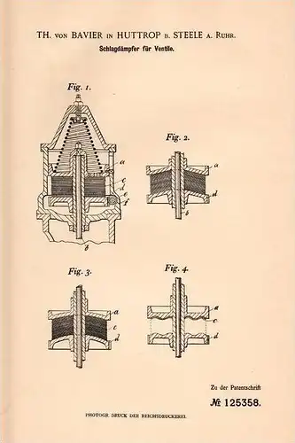 Original Patentschrift - Th. von Bavier in Huttrop b. Steele a. Ruhr , 1900 , Schlagdämpfer für Ventile , Motor , Essen