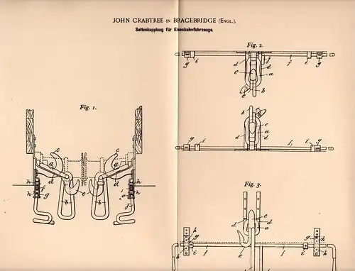 Original Patentschrift - J. Crabtree in Bracebridge , England , 1901 , coupling for railroad , train !!!