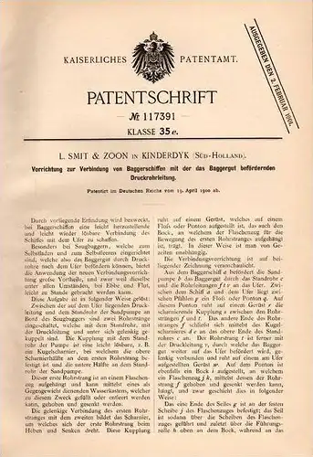 Original Patentschrift - L. Smit & Zoon in Kinderdijk b. Molenwaard , 1900 , Apparat für Baggerschiff , Schiff , Bagger