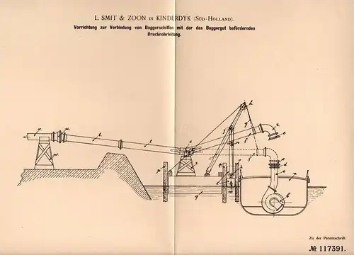 Original Patentschrift - L. Smit & Zoon in Kinderdijk b. Molenwaard , 1900 , Apparat für Baggerschiff , Schiff , Bagger