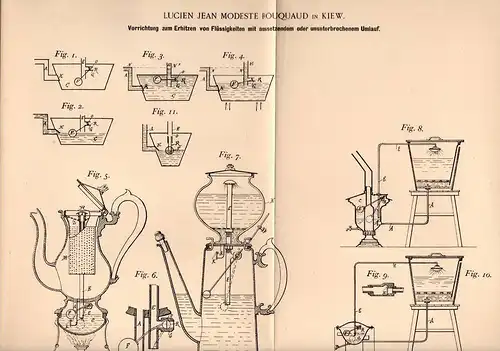 Original Patentschrift - L. Rouquaud in Kiew , 1898 , Samowar , Erhitzer , Tee , Küche , Teekocher , Russland !!!