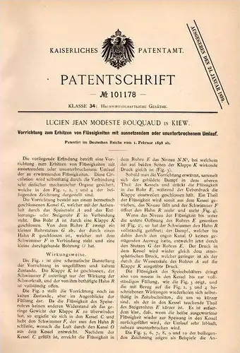Original Patentschrift - L. Rouquaud in Kiew , 1898 , Samowar , Erhitzer , Tee , Küche , Teekocher , Russland !!!