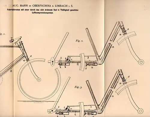 Original Patentschrift - A. Mann in Oberfrohna b. Limbach i.S., 1898, Fahrradbremse mit Compressor , Fahrrad , Kompessor