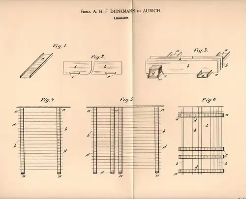 Original Patentschrift - A. Dunkmann in Aurich , 1898 , Liniensatz für Druckerei , Buchdruck , Bücherei , Druck !!!