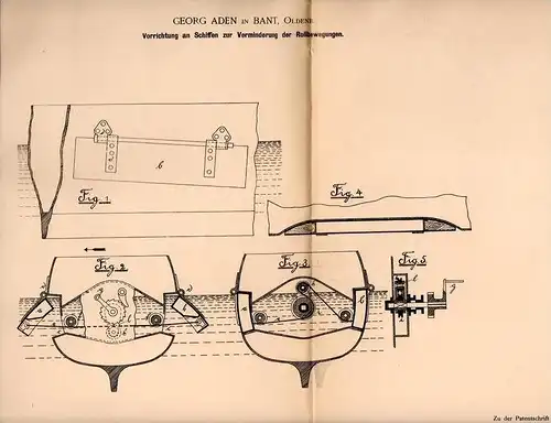 Original Patentschrift - G. Aden in Bant b. Rüstringen , 1900 , Apparat für Schiffe , Schiff , Oldenburg   !!!