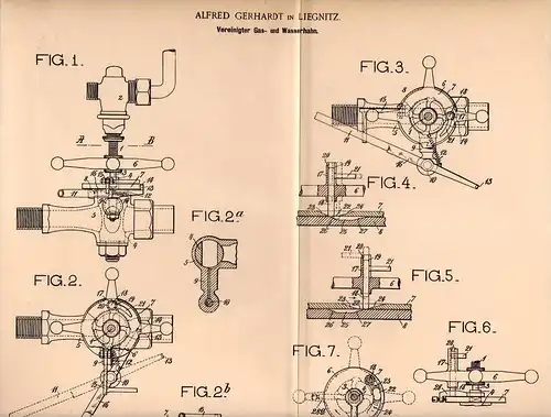 Original Patentschrift - A. Gerhardt in Liegnitz , 1901 , Gas - und Wasserhahn , Klempnerei , Klempner , Heizungsbau !!!