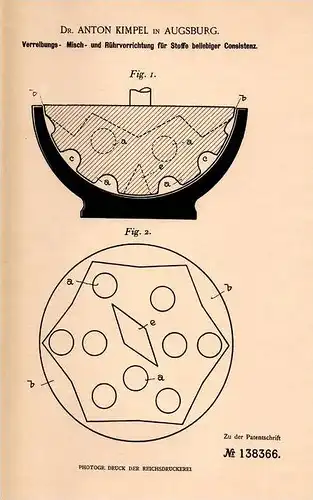 Original Patentschrift - Dr. Anton Kimpel in Augsburg , 1902 , Misch- und Rührapparat für Apotheke , Konditor , Chemiker