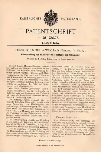 Original Patentschrift - F. Meier in Weigand , 1902 , heating for automobiles , automobile !!!