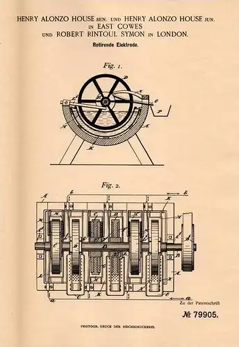 Original Patentschrift - H. House in East Cowes , 1894 , rotating electrode , silver !!!