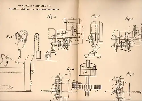 Original Patentschrift - Jean Sax in Mühlhausen / Mulhouse i.E. , 1894 , Réglementation pour la filature , mule !!!