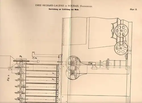 Original Patentschrift - E. Richard - Lagerie in Roubaix , 1894 ,  Appareil pour le dégraissage de la laine !!!