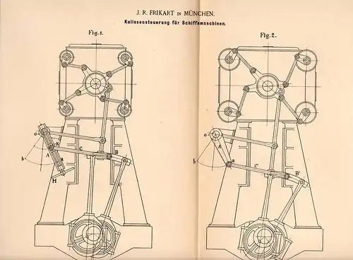 Original Patentschrift - J.R. Frikart in München ,1894, Steuerung für Schiffsmaschinen , Schiff , Schiffe , Schiffsmotor