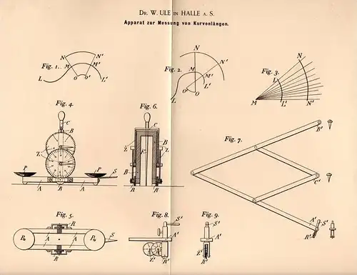 Original Patentschrift - Dr. W. Ule in Halle a.S. , 1894 , Apparat zur Messung von Kurven , Kurve , Geometrie  !!!