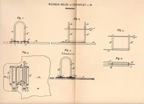 Original Patentschrift - W. Beller in Frankfurt a.M., 1893 , Briefordner , Ordner , Leitz , Herlitz , Büro !!!