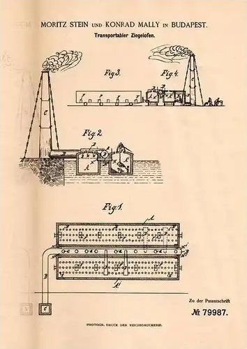 Original Patentschrift -  M. Stein und K. Mally in Budapest , 1894 , Ziegelofen , Ziegelei , Ziegel , Ziegelstein !!!