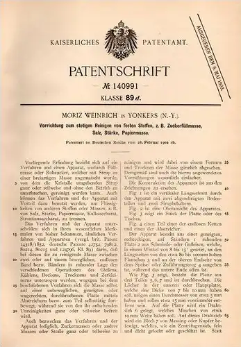 Original Patentschrift - M. Weinrich in Yonkers , 1902 , machine for cleanig for sugar , salt and paper !!!