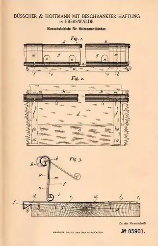 Original Patentschrift - Büsscher & Hoffmann in Eberswalde , 1895 , Holz - Cementdach , Dach , Architekt , Dachdecker !!