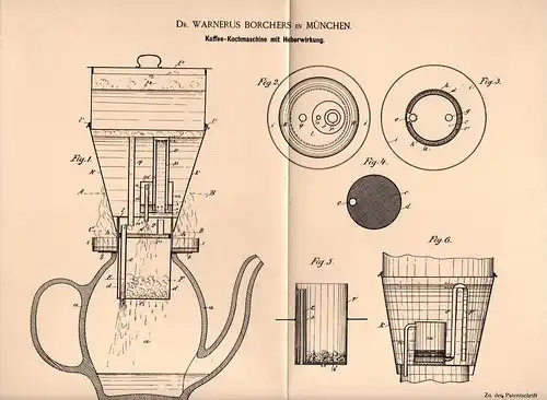 Original Patentschrift - Dr. Warnerus Borchers in München , 1895 , Kaffemaschine , Kaffeautomat , Kaffee , Coffee , Cafe