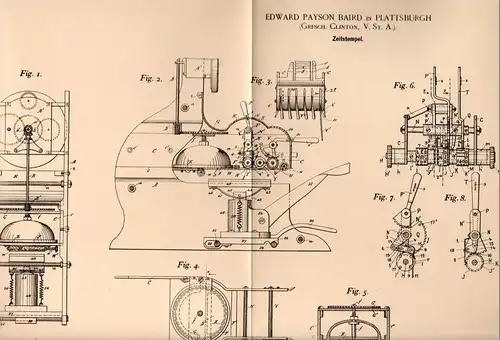 Original Patentschrift - E. Baird in Plattsburgh , Clinton , 1894 , time stamp , stamp machine !!!