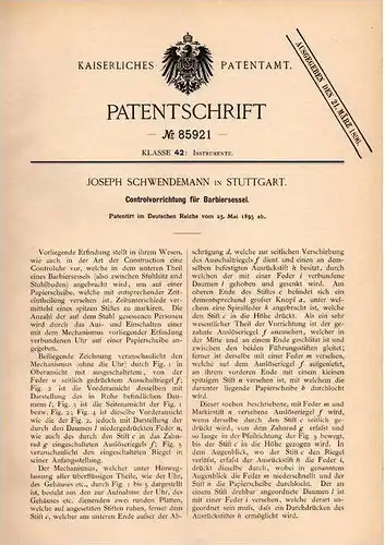 Original Patentschrift - J. Schwendemann in Stuttgart , 1895 , Barbiersessel , Barbier , Friseur , Frisur , Bart !!!