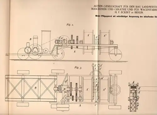 Original Patentschrift - Wagenfabrikation , H. Eckert in Berlin , 1894 , Motorpflug , Traktor , Landwirtschaft , Pflug !