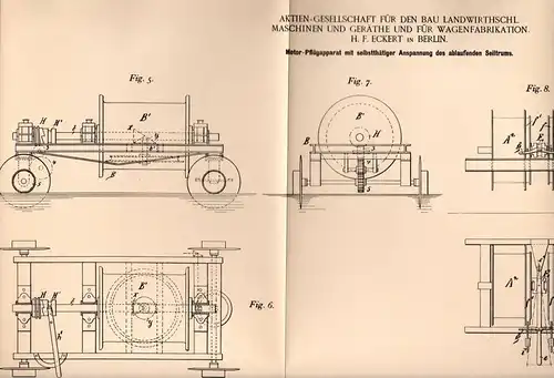 Original Patentschrift - Wagenfabrikation , H. Eckert in Berlin , 1894 , Motorpflug , Traktor , Landwirtschaft , Pflug !